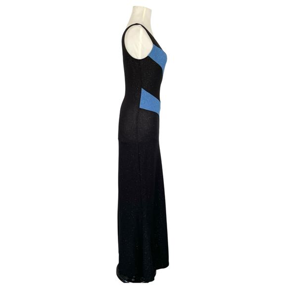 Vintage Water Signs Blue Black One Shoulder Sparkly Formal Maxi Dress Gown M - Picture 3 of 16